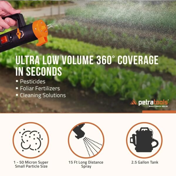 Cordless ULV Cold Fogger Backpack Sprayer, 2.6 Gallon Battery-Powered Mosquito Fogger for Outdoor Use