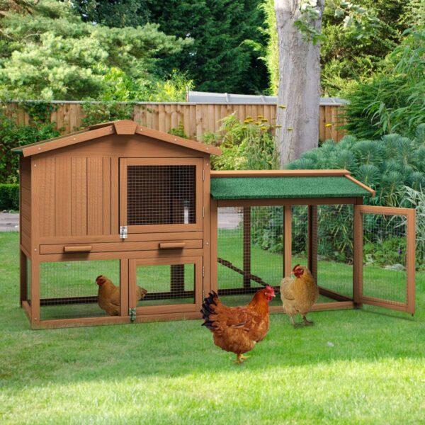 Large chicken coop, wooden hen house, outdoor backyard rabbit cage with ventilation door, detachable tray and slope, chicken nesting box (58...