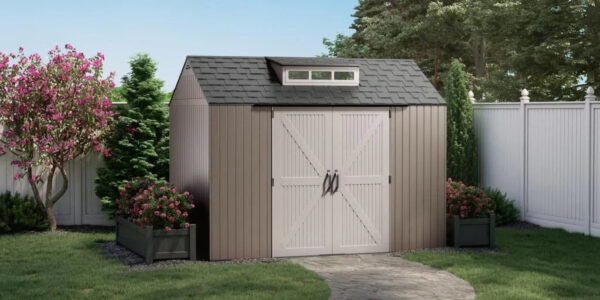 Rubbermaid Resin Outdoor Storage Shed With Floor (7 x 7 Ft) Weather Resistant Gray Organization for Home/Backyard/Garden Tools/Lawn Mower/Bike...