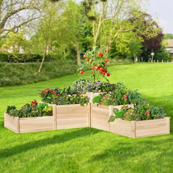 Garden Bed Outdoor Gardening, 28 Inch Depth 3-Tier Wood Planter Box with Cedar Leg, Baseboard, Leakage Hole,Easy Assembled, Ideal for Vegetables,...
