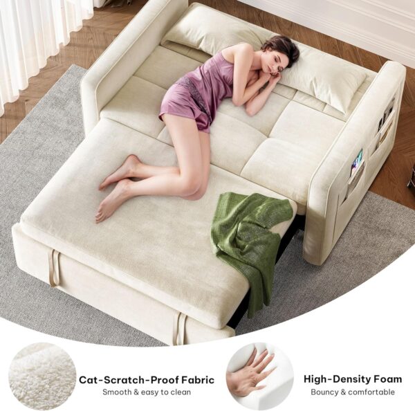 DWVO 3-in-1 Convertible Sofa Bed, 55" Sleeper Sofa with Pull-Out Bed, Cat-Scratch-Proof Fabric Futon Couch with Adjustable Backrest and Side...