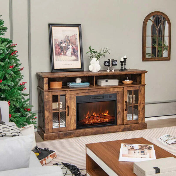 58" TV Console with 23" Fireplace Insert, Fireplace TV Stand for TVs up to 65 Inches, 1400W Electric Fireplace Heater