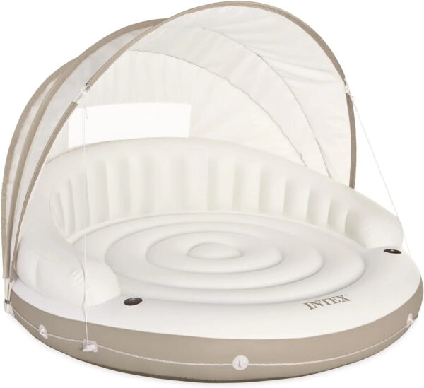 58292EP Canopy Island Inflatable Pool Float: Comfortable Lounge Surface Built-in Cup Holders Detachable Sunshade 440lb Max Weight Capacity 78.5" x 59"